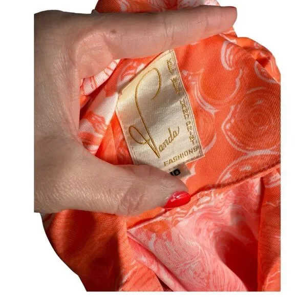 Key West Hand Print Vanda Rare Neon Orange Nautical 3/4 Sleeve Vintage Top - Picture 11 of 12